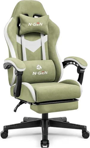 Miniatura 14 de N-GEN GAMING Silla de videojuegos con reposapiés, soporte lumbar para el hogar, oficina, respaldo alto, reclinable, altura ajustable, ergonómica