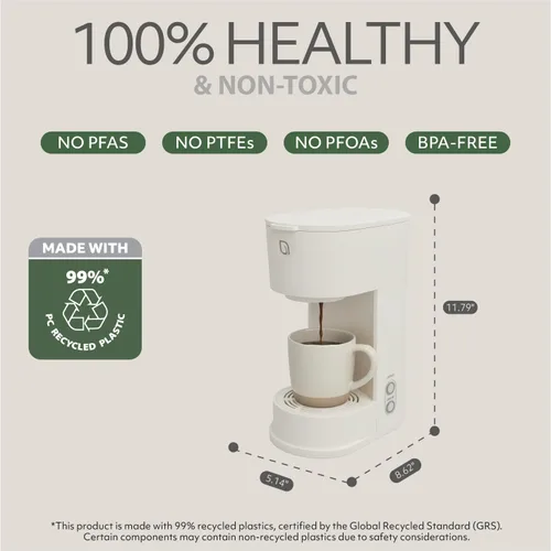 Miniatura 6 de WILLOW Cafetera de una sola porción de la serie Eco para K Cup y café molido, tamaños de preparación de 6 a 12 onzas con opción de preparación Blanco