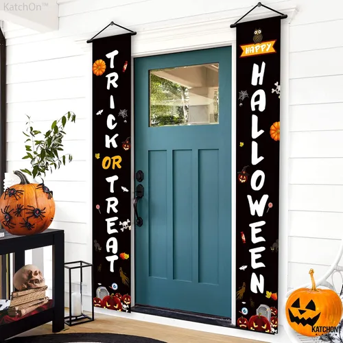 Miniatura 9 de KatchOn, Cartel de Feliz Halloween de Trick or Treat – Grande, 72 x 12 pulgadas Cartel negro para puerta de Halloween para decoraciones
