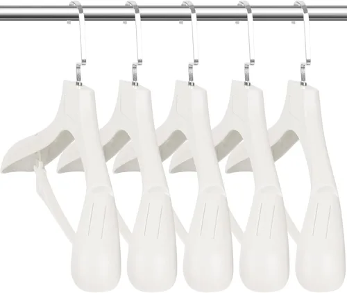 Miniatura 23 de DEDU Paquete de 15 perchas de traje para hombres, perchas marrones extra anchas antideslizantes de ancho 17.7 pulgadas, plástico grueso con barra