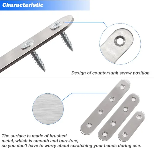 Miniatura 2 de mxuteuk 96 piezas de soportes planos rectos de acero inoxidable, soporte de metal, placa de reparación, soportes de metal para madera