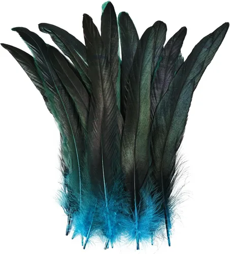Plumas de cola de gallo azul aguamarina, 100 plumas de cola de gallo de 8 a 10 pulgadas de largo, a granel para capa de chal de plumas, costura de