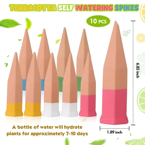 Miniatura 3 de Jovitec 6 estacas de riego de plantas de terracota, picos de riego automático para plantas de interior y exterior, hogar y oficina (multicolor)