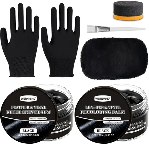 Bálsamo recolorante de cuero negro, restaurador de color, pintura multiusos, kits de reparación de cuero para sofás de vinilo, muebles, sofás de 2