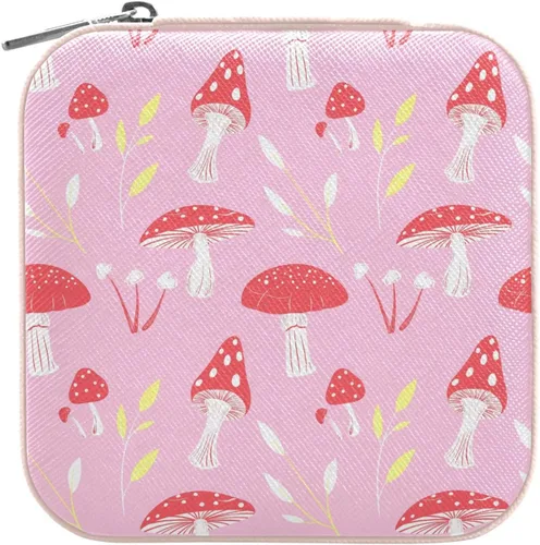 Joyero de viaje organizador para mujeres, niñas y hombres, pequeña caja de almacenamiento portátil para joyas, aretes, anillos, collares, hongos,