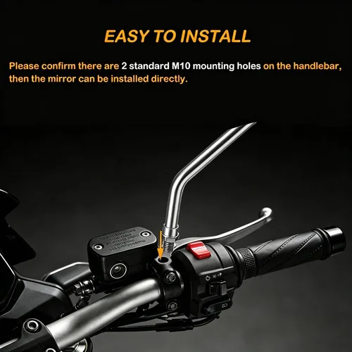 Miniatura 3 de Espejos de motocicleta, perno de 0.394 in para manillar de motocicleta rectangular, retrovisor, espejos laterales, compatibles con Kawasaki Honda