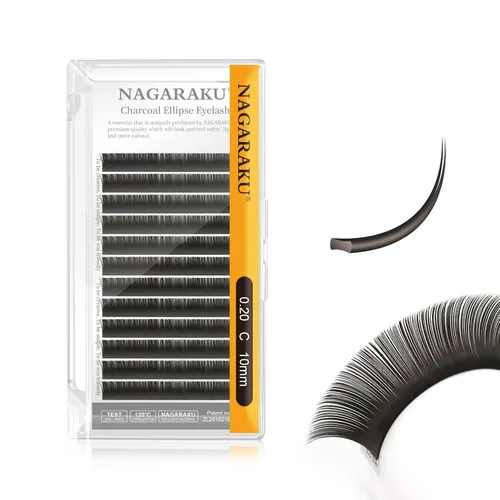Miniatura 77 de NAGARAKU Extensiones de pestañas elipse con puntas abiertas planas, pestañas individuales de 0.006 in, rizo C, bandeja de mezcla de 0.315-0.591 in