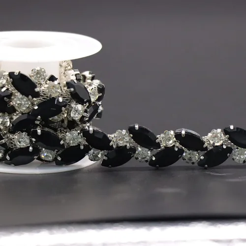 Miniatura 2 de Jerler Borde de diamantes de imitación de 1 yarda, aplique de cadena de diamantes de imitación, ideal para decoración de bricolaje y adornos de ropa