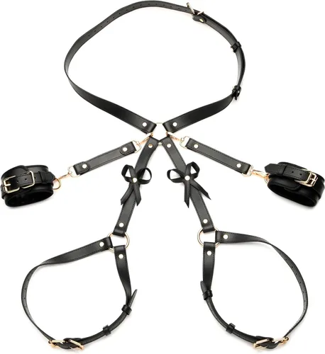 Miniatura 5 de STRICT Arnés Bondage negro con lazos para mujeres, hombres y parejas BDSM, sujetadores de cuero vegano para submarinos, mediano grande, negro