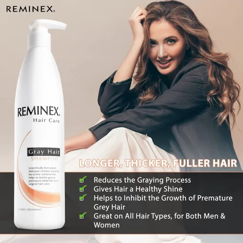 Miniatura 4 de Reminex Champú para cabello gris – Tratamiento hidratante que ralentiza el envejecimiento del cabello y ayuda a restaurar el cabello gris a su