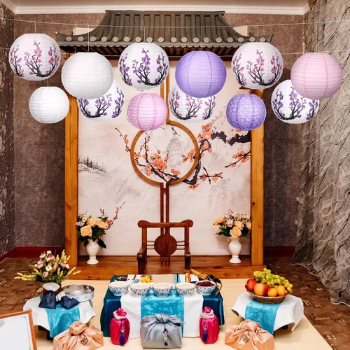 Miniatura 6 de 13 faroles de papel chinos japoneses con flor de cerezo rojo, farol colgante decorativo Hibachi, decoraciones de fiesta para Año Nuevo chino, hogar