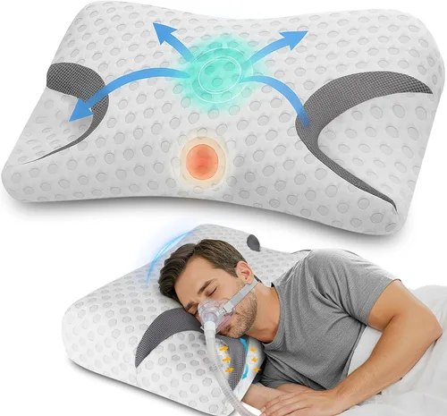 IKSTAR Almohada CPAP para personas que duermen de lado, se adapta a todos los tipos de máscara CPAP, espuma viscoelástica ajustable con recortes