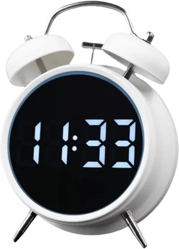 Miniatura 9 de Pequeño reloj despertador electrónico LED de doble campana, reloj despertador de metal ruidoso para dormir pesado, reloj despertador digital