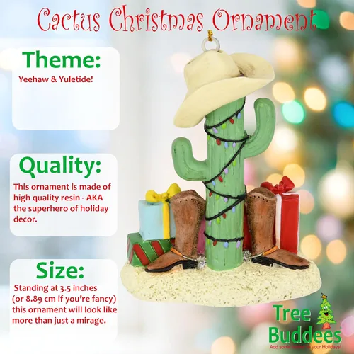 Miniatura 2 de Tree Buddees Árbol de Navidad de cactus con botas de vaquero, sombreros de vaquero y adornos de regalos