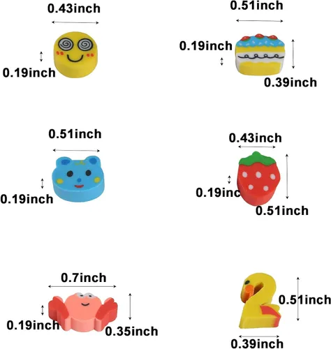 Miniatura 2 de 300 unidades de mini borradores para niños, divertidos animales, frutas, animales, números, tartas, caras sonrientes, varios borradores novedosos
