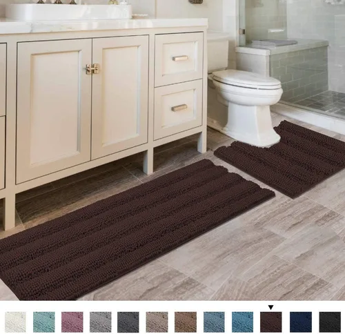 Miniatura 141 de H.VERSAILTEX - Alfombras de baño, juego de 2 piezas, alfombra de contorno para baño, juego de alfombras para inodoro, alfombra antideslizante