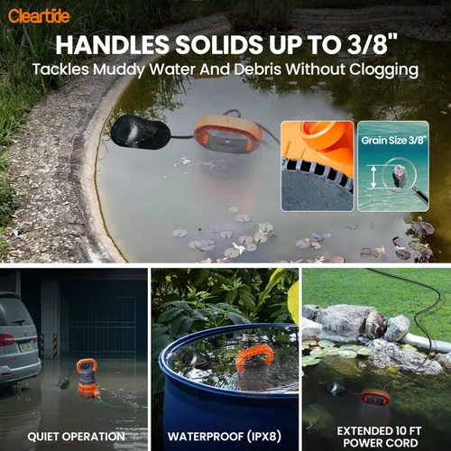Miniatura 5 de Cleartide Bomba de sumidero sumergible con interruptor de flotador con correa, bomba de agua utilitaria de 1/2 HP, bomba de drenaje eléctrica maneja