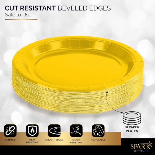Miniatura 3 de Amcrate Platos de papel desechables amarillos, platos de postre de papel de 7 pulgadas, plato desechable fuerte y resistente para fiestas, cenas