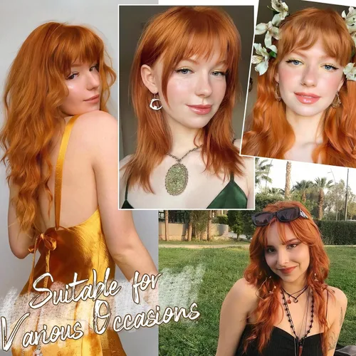 Miniatura 4 de BARSDAR Flequillo postizo de pelo humano real - Flequillo postizo 100% pelo humano para mujeres - Extensiones de flequillo ondulado castaño rojizo