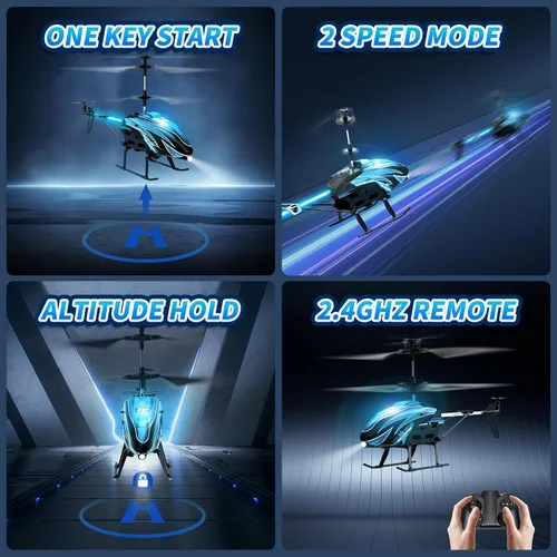 Miniatura 3 de Dwi Dowellin Helicóptero a control remoto, juguete de helicóptero para niños con 26 minutos de vuelo (2 baterías), 8 modos de luz, fácil control Azul