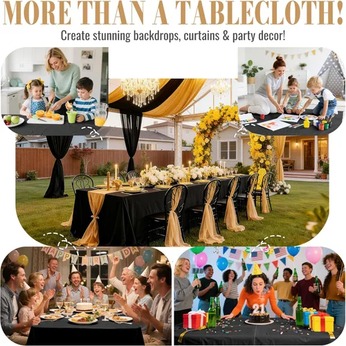 Miniatura 4 de Mantel de plástico desechable, rollo de mantel negro de 54 pulgadas x 300 pies, mantel desechable con cortador deslizante para mesas redondas