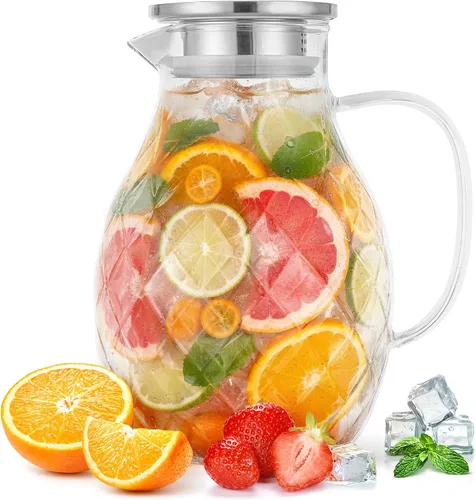Miniatura 10 de Jarra de vidrio - 1.2 litros / 41 oz, vidrio de borosilicato - Jarra de agua con tapa - para bebidas frías/calientes - Jarra de leche - Jarra de té