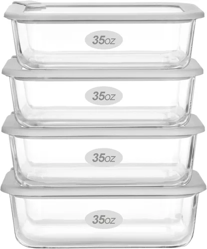 Miniatura 15 de Contenedores de vidrio para alimentos con tapa de vidrio, juego de recipientes de almacenamiento de alimentos aptos para microondas, paquete de 4