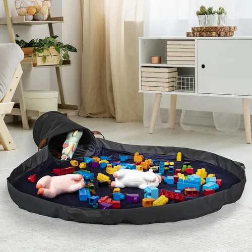 Miniatura 8 de Cesta de almacenamiento de juguetes y tapete de juego, tapete de almacenamiento grande para mantas de juguetes con cremalleras, contenedor