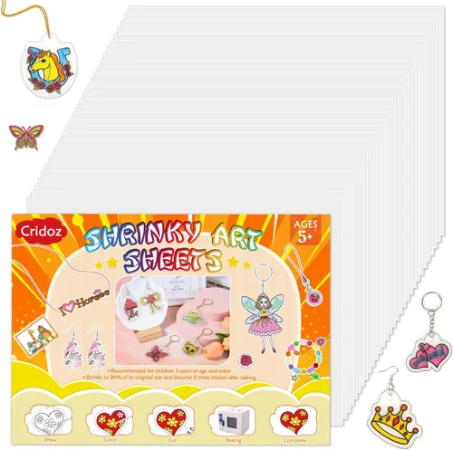 cridoz 18 hojas de plástico retráctiles, hojas de papel retráctil, película de plástico retráctil para fabricación de llaveros y manualidades