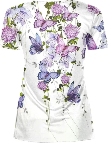 Miniatura 4 de SMIDOW Womens Tunic Tops Trendy Vintage Boho Shirts Short Sleeve Notch v Neck t-Shirt 2023 Casual Summer Blouse Empire Waist