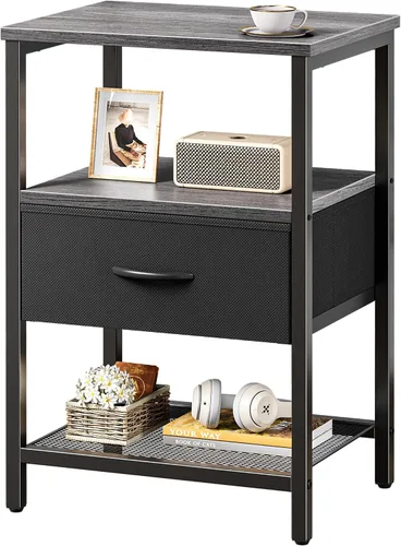 Miniatura 14 de Huuger Mesita de noche con cajón de tela, mesa auxiliar con estante de malla, mesita de noche para dormitorio, cómoda de cajones de tela, estante