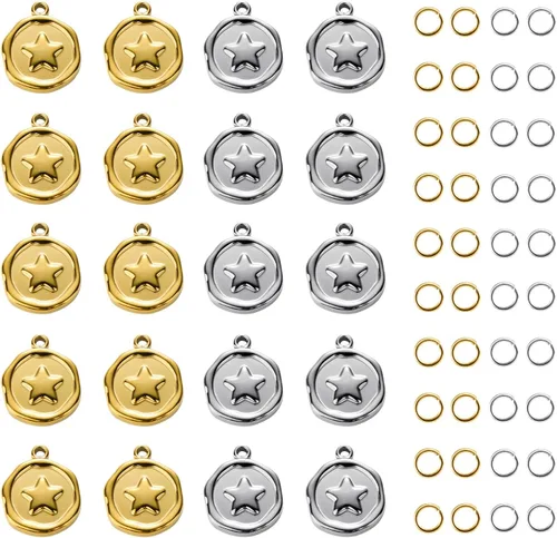 Miniatura 10 de 10pcs Gold Plated Stainless Steel Charms + 10pcs Steel Color Butterfly Charm Pendant Bulk with 40pcs Jump Rings