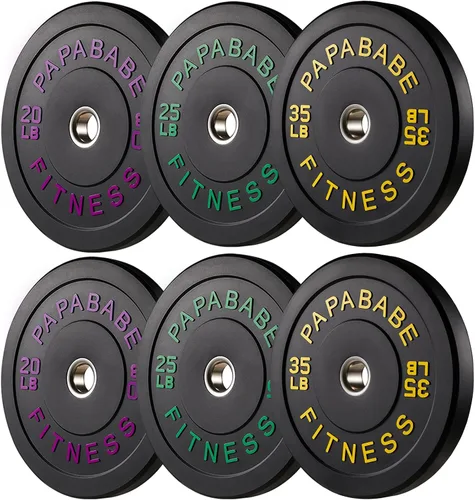 Miniatura 10 de Papababe Placas de peso, juego de placas de pesas de 2 pulgadas, placas de peso de goma protectoras para el suelo, placas de parachoques de 10 a 600
