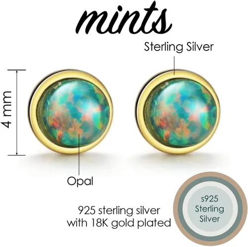 Miniatura 3 de Aretes de ópalo chapados en oro de 18 quilates con piedras preciosas pequeñas y apilables para mujeres y niñas, Plata Gema, Ópalo