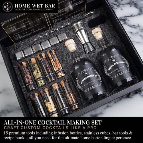 Miniatura 2 de Kit de fabricación de whisky de alta calidad, juego de infusión de cóctel de 15 piezas con guía de recetas, botellas de vidrio, cubos de acero Kit