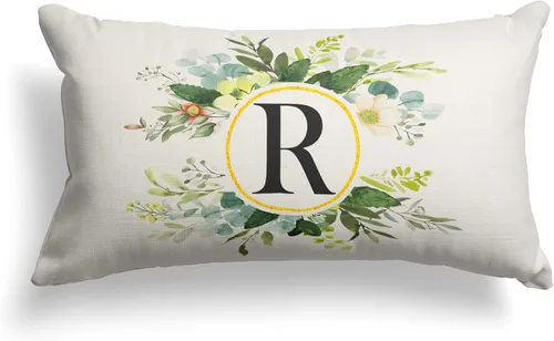 Miniatura 26 de Snycler Fundas de almohada con monograma de letra L, floral, 18 x 18 pulgadas, almohadas de primavera verdes, fundas decorativas de verano, Estilo L