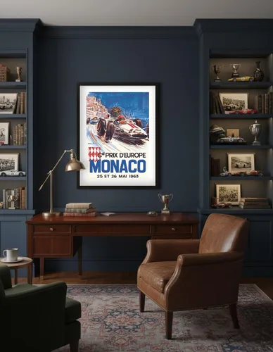 Miniatura 4 de Mónaco Grand Prix Europe (Gd Prix D'Europe) - Póster de carreras de coches vintage por Michel Beligond c.1963 - Impresión artística maestra