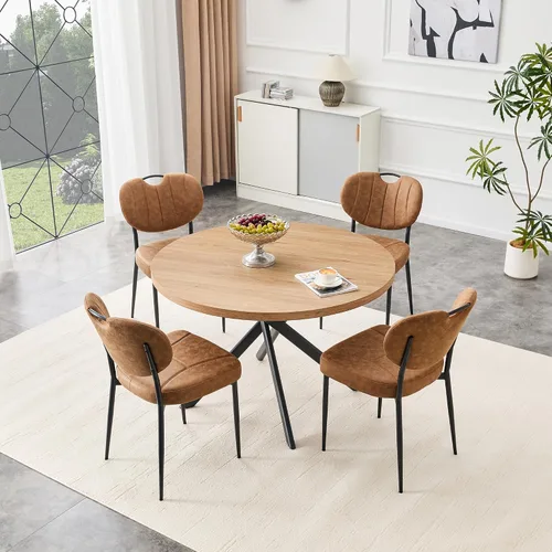 Miniatura 9 de Juego de 4 mesas de comedor redondas de 42 pulgadas para 4, sillas de mesa de cocina modernas, juego de 4 sillas tapizadas de madera con patas