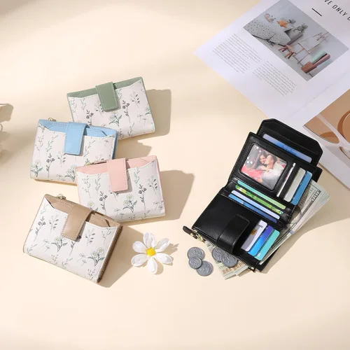 Miniatura 6 de GAEKEAO Carteras pequeñas para mujer, con bloqueo RFID, de cuero vegano, plegable, floral, compacto, tarjetero con bolsillo con cremallera, ventana