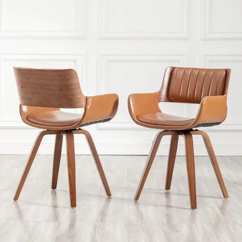 Miniatura 12 de LUNLING Sillas de comedor giratorias de piel sintética con acento, sillas modernas de mediados de siglo con patas de madera/reposabrazos/asiento