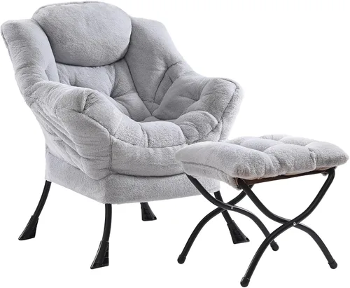 Miniatura 11 de Silla perezosa acogedora y otomana, juego grande de silla de descanso contemporánea, sillón tapizado de ocio para lectura para dormitorio, sala
