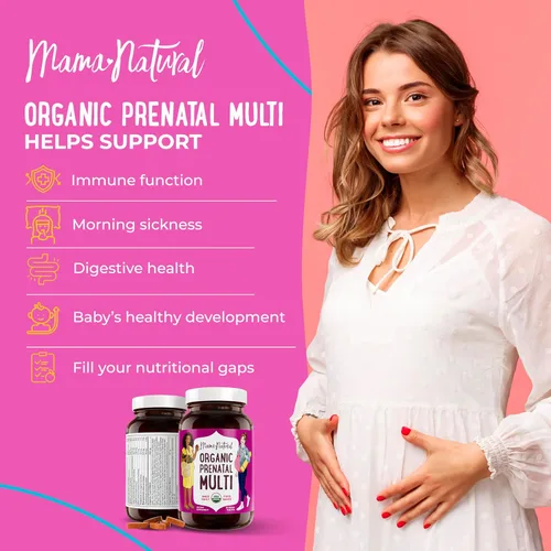 Miniatura 2 de Mama Natural Paquete prenatal – Vitaminas prenatales orgánicas para mujeres + probióticos seleccionados específicamente para el embarazo