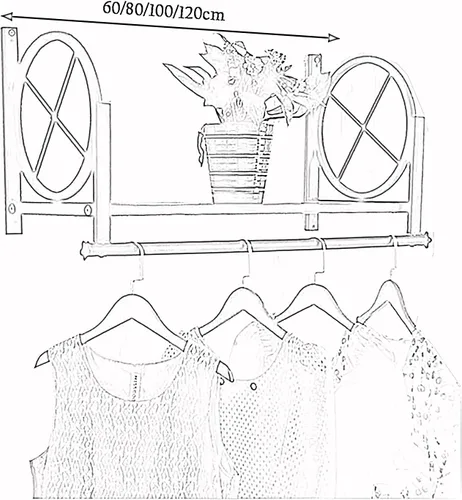 Miniatura 2 de Perchero de pared con estantes, colgador de metal para ropa, armario, dormitorio, balcón (negro 23.6 in)