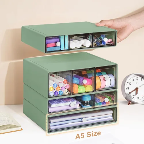 Miniatura 2 de Organizador de escritorio con 9 cajones, cajones de almacenamiento para manualidades de escritorio apilables de 4 niveles, caja de almacenamiento