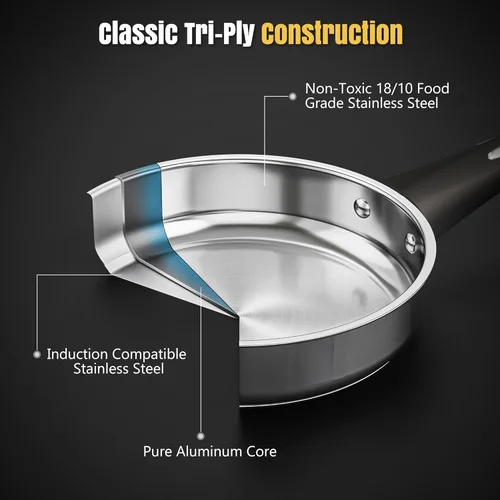 Miniatura 4 de Meythway - Juego de 14 piezas de utensilios de cocina de acero inoxidable para estufas de inducción – Ollas y sartenes no tóxicas con mangos