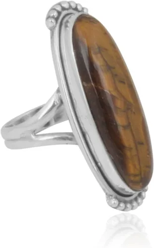 Miniatura 2 de Anillo largo ovalado de ojo de tigre 925 anillo de cóctel de plata esterlina hecho a mano joyería de plata anillo de dedo medio anillo de boda