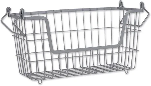 Miniatura 30 de DII - Cubo de almacenamiento apilable de malla de alambre de metal, grande y rectangular, 33 x 25 x 28 cm, blanco Negro