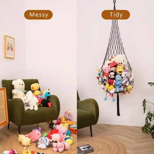 Miniatura 5 de Novela red de animales de peluche o hamaca para colgar en el techo de 6.5 pies, solo un gancho. Conveniente para esquinas, paredes y red colgante