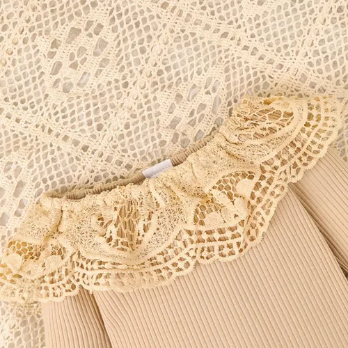Miniatura 40 de Conjunto de ropa de bebé niña para bebé, mameluco de encaje blanco de manga larga + pantalones de mezclilla