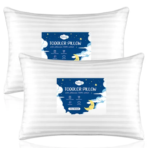 Miniatura 10 de Babebay Paquete de 2 almohadas para niños pequeños, almohadas de algodón de 13 x 18 pulgadas para dormir, lavables a máquina con funda de almohada